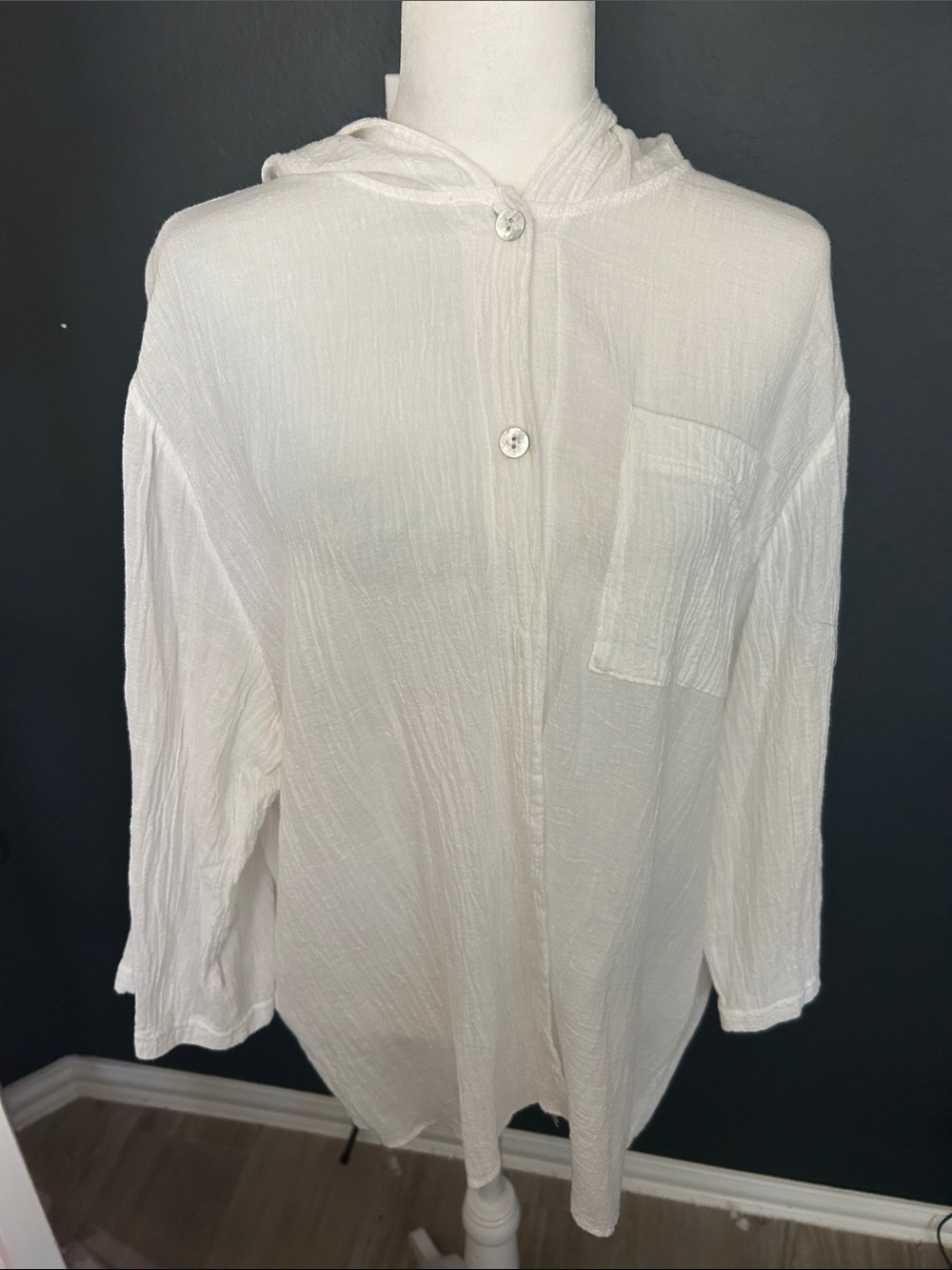 Lightweight White Hooded Swim Cover-Up Shirt
